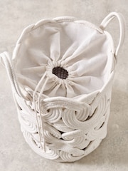 White Rope Storage Laundry Bag Basket - Image 3 of 3