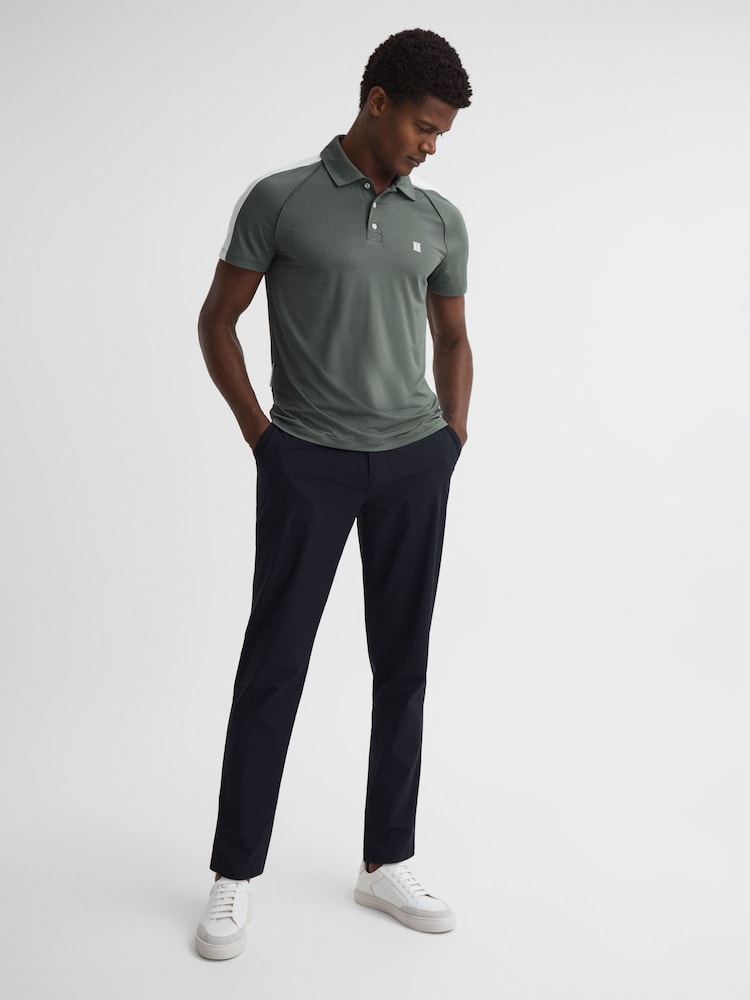 Reiss Sage/White Camberley Golf Airtech Slim Fit Polo Shirt - Image 1 of 4