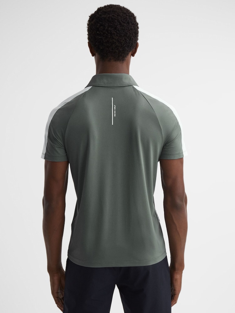 Reiss Sage/White Camberley Golf Airtech Slim Fit Polo Shirt - Image 4 of 4