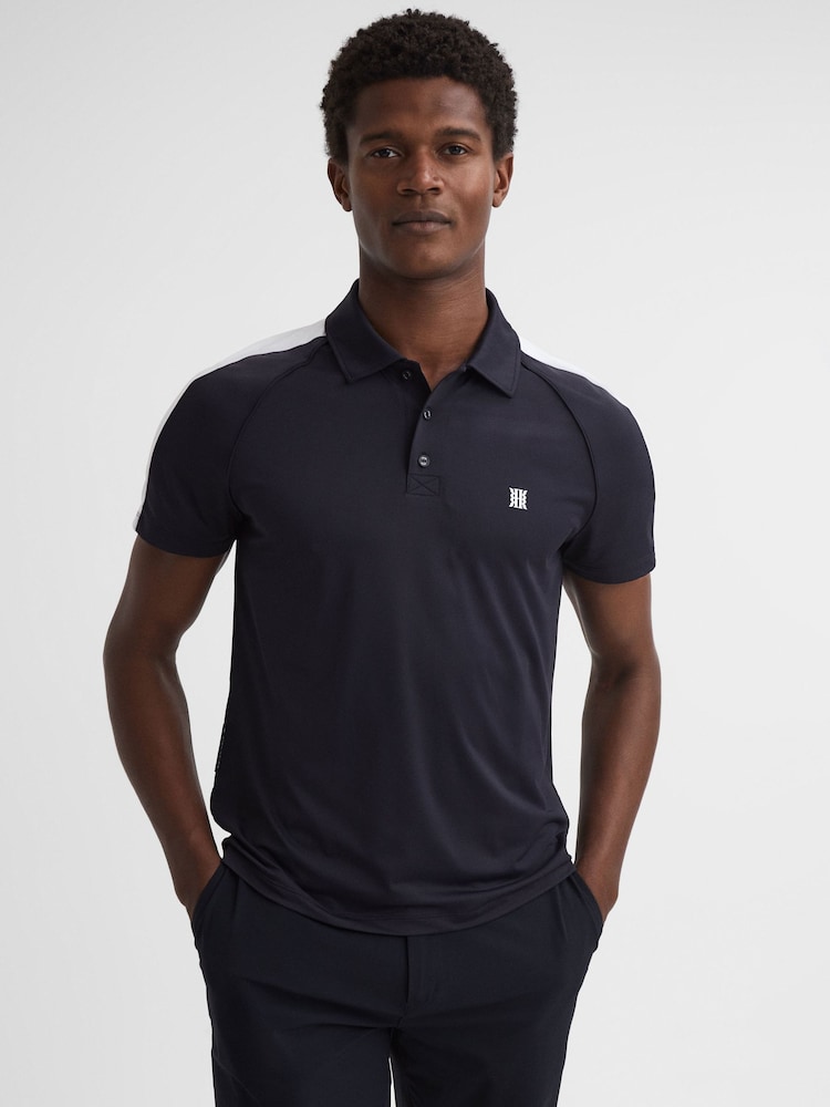 Reiss Navy/White Camberley Golf Airtech Slim Fit Polo Shirt - Image 1 of 4