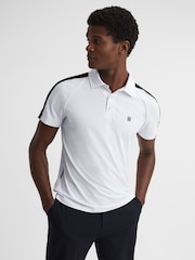 Reiss White/Navy Camberley Golf Airtech Slim Fit Polo Shirt - Image 1 of 4