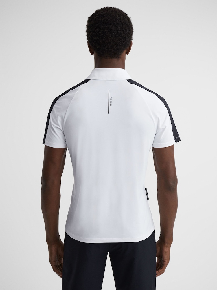 Reiss White/Navy Camberley Golf Airtech Slim Fit Polo Shirt - Image 4 of 4
