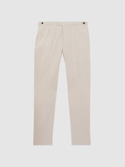 Reiss Oatmeal Craft Slim Fit Cotton-Linen Check Adjustable Trousers - Image 2 of 4