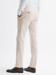 Reiss Oatmeal Craft Slim Fit Cotton-Linen Check Adjustable Trousers - Image 4 of 4