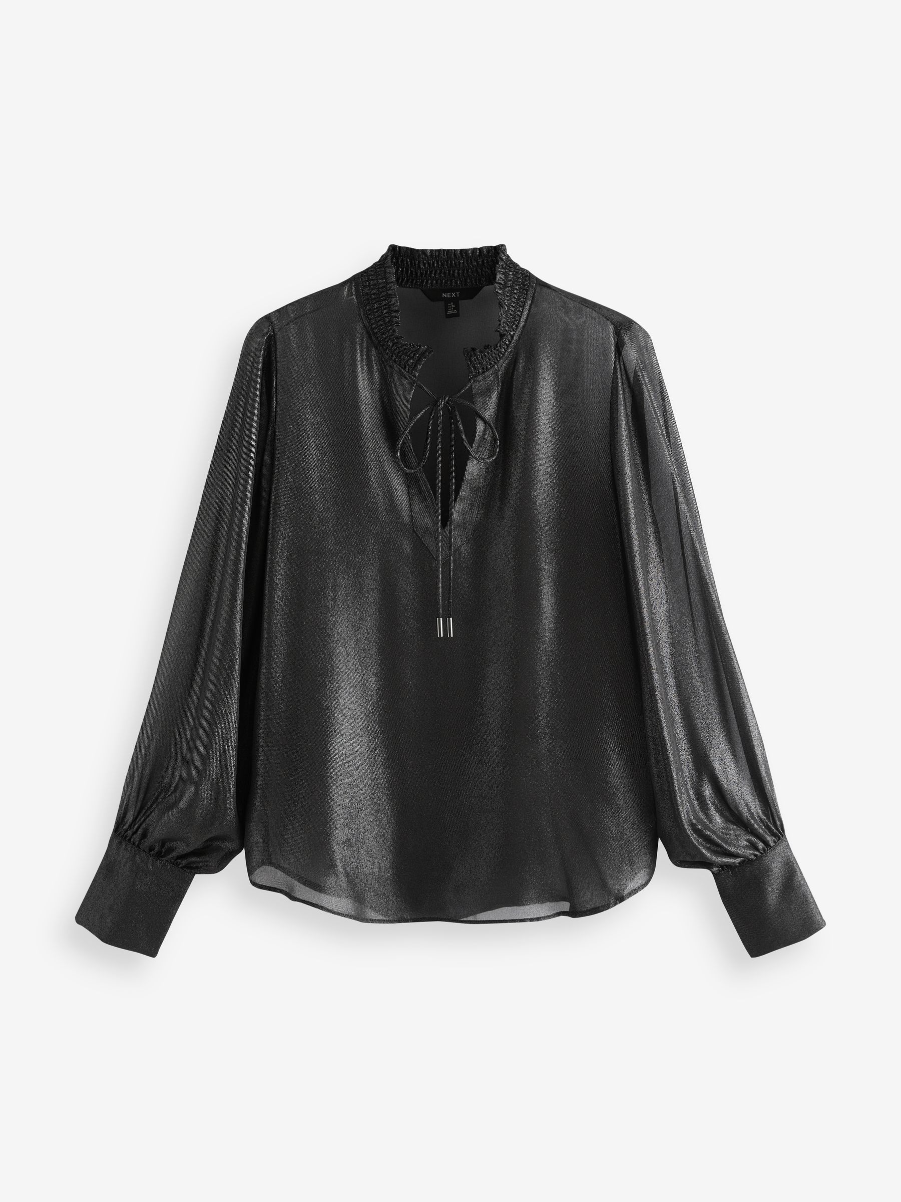 Black satin tie neck blouse discount