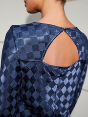 Blue Rochelle Long Sleeve Midi Diamond Column Dress - Image 4 of 6