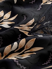 Black and Gold Textured Leaf Print Black and Gold Leaf Print Lace Trim Sleeveless Top - Image 6 of 6