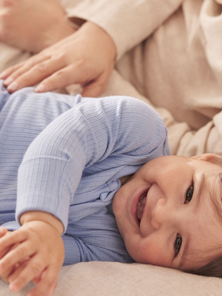 MORI Ribbed Stretch Viscose Cotton Blend 2 Way Zip Sleepsuit - Image 1 of 6