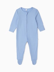 MORI Ribbed Stretch Viscose Cotton Blend 2 Way Zip Sleepsuit - Image 4 of 6