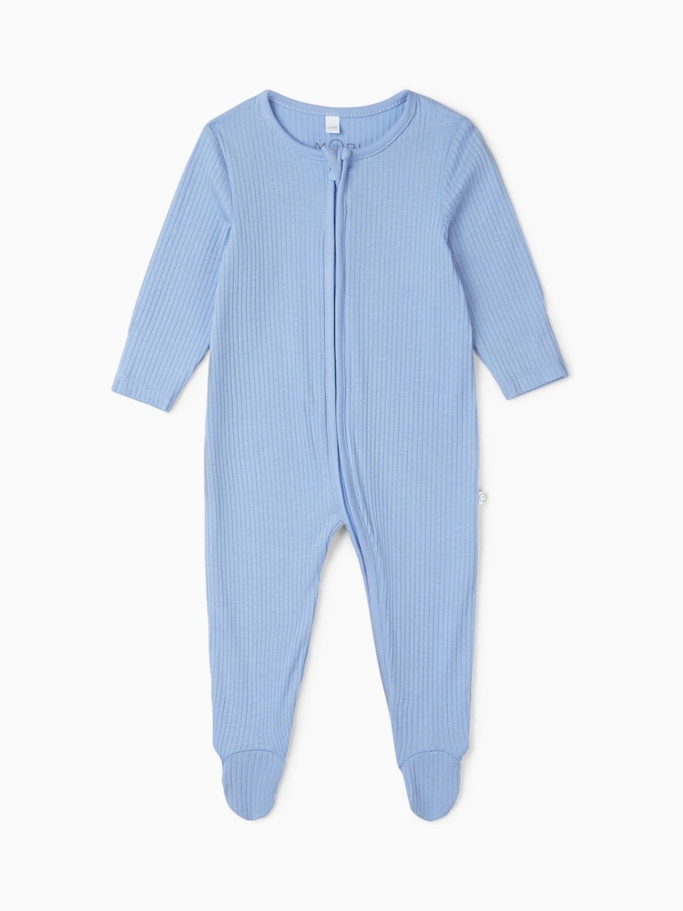 MORI Ribbed Stretch Viscose Cotton Blend 2 Way Zip Sleepsuit - Image 4 of 6