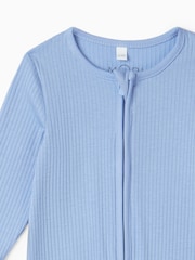 MORI Ribbed Stretch Viscose Cotton Blend 2 Way Zip Sleepsuit - Image 5 of 6