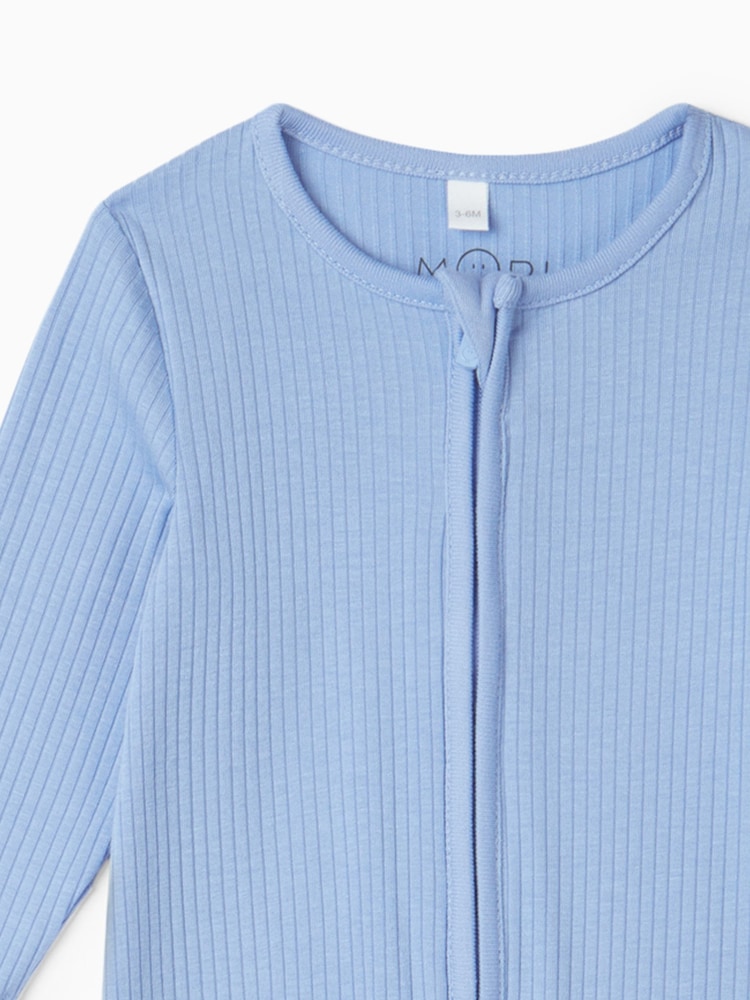 MORI Ribbed Stretch Viscose Cotton Blend 2 Way Zip Sleepsuit - Image 5 of 6