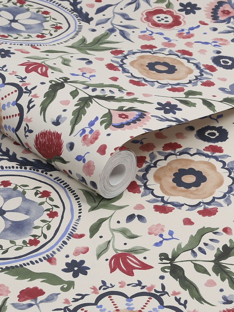 Joules White Festival Flowers Antique 10M Wallpaper - Image 3 of 4