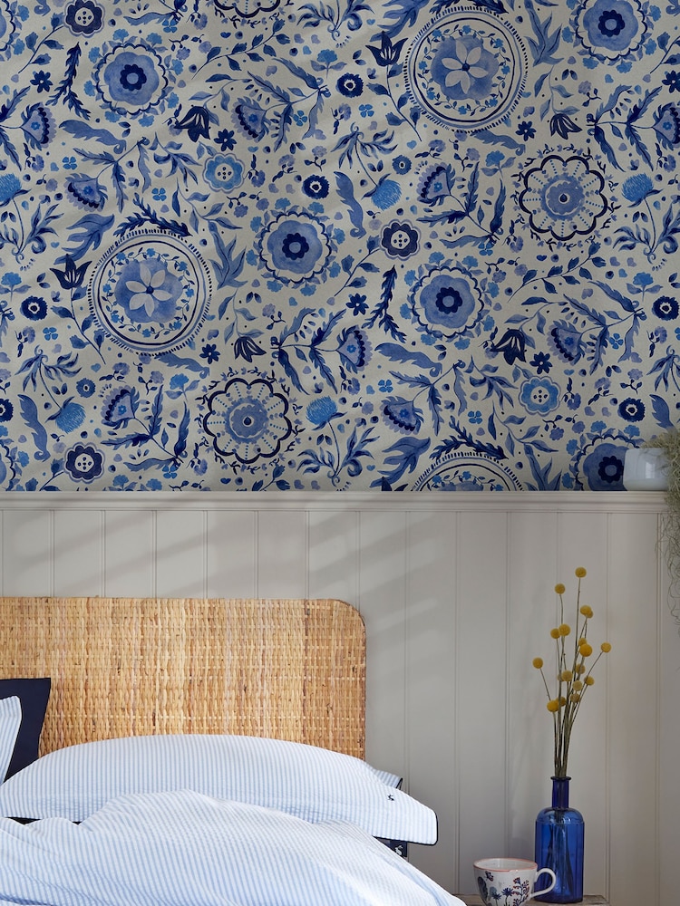 Joules Blue Festival Flowers 10M Wallpaper - Image 1 of 4