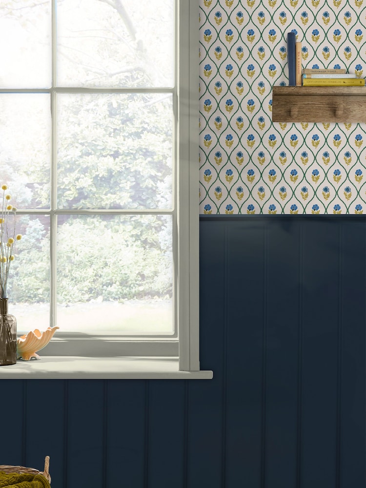 Joules Gold Trellis Floral 10M Wallpaper - Image 1 of 4