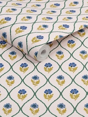 Joules Gold Trellis Floral 10M Wallpaper - Image 3 of 4
