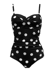 Pour Moi Black Polka Dot Santa Monica Removable Straps Tummy Control Swimsuit - Image 4 of 5