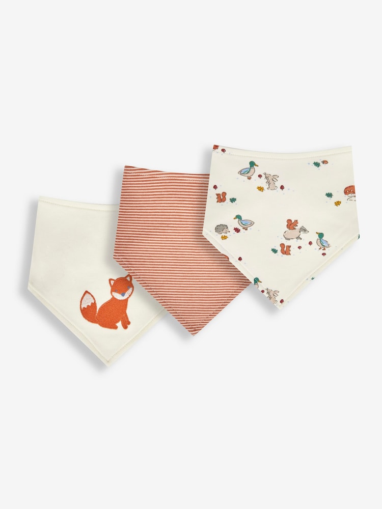 JoJo Maman Bébé Woodland/Fox 3-Pack Cotton Baby Dribble Bibs - Image 1 of 4