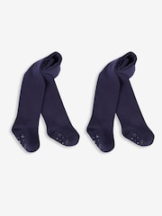JoJo Maman Bébé Navy Blue 2-Pack Cotton Rich Tights - Image 1 of 3