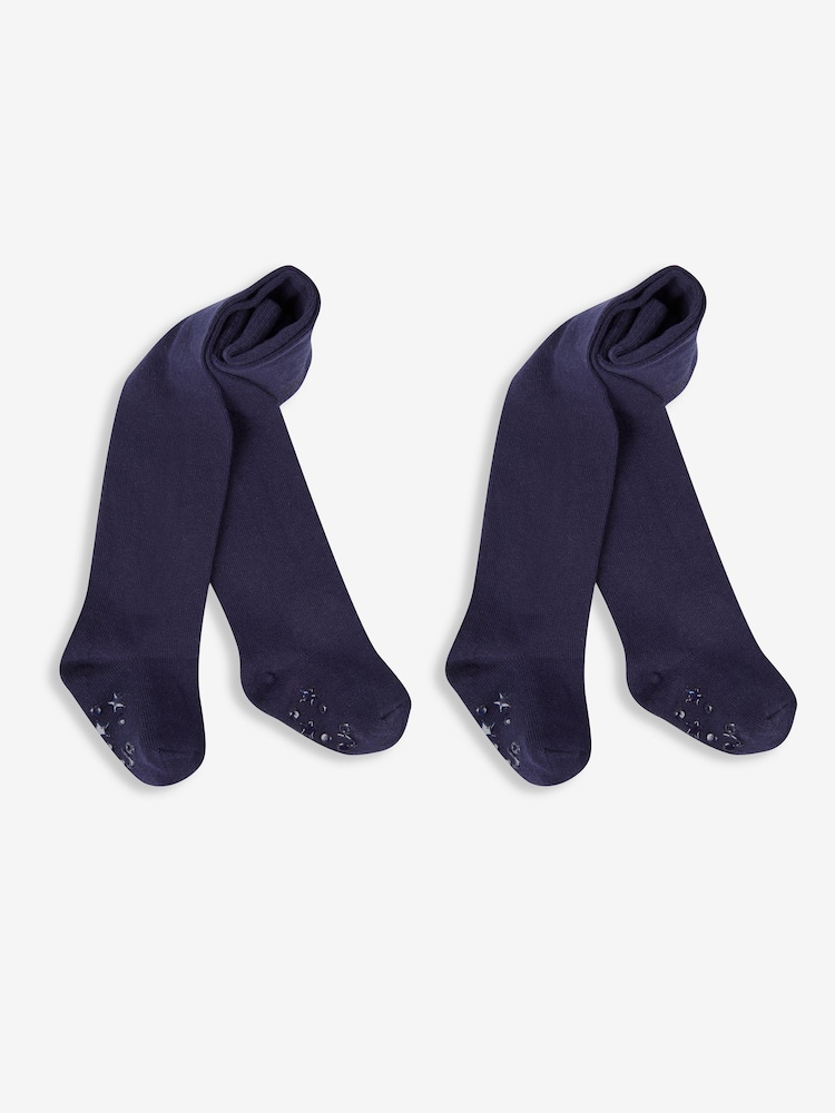 JoJo Maman Bébé Navy Blue 2-Pack Cotton Rich Tights - Image 1 of 3