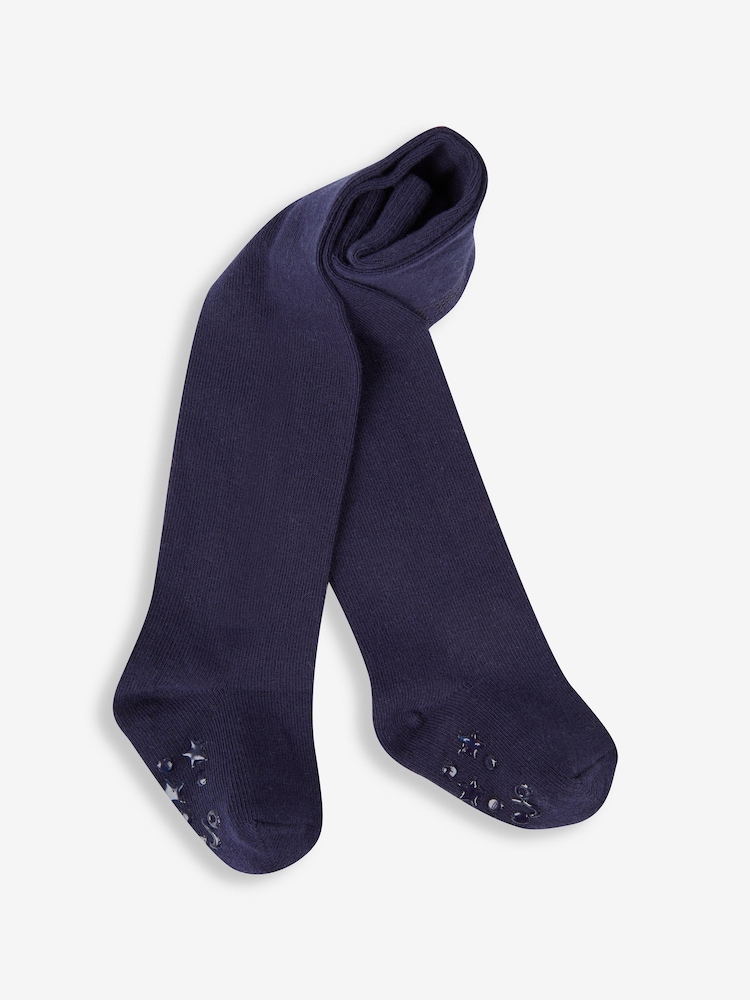 JoJo Maman Bébé Navy Blue 2-Pack Cotton Rich Tights - Image 2 of 3
