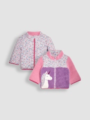 JoJo Maman Bébé Lilac Purple Unicorn Appliqué Zip-Up Teddy Fleece - Image 1 of 4