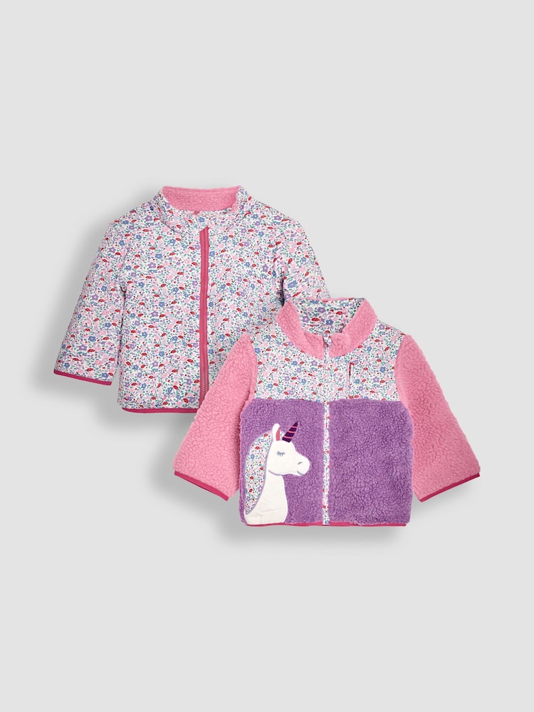 JoJo Maman Bébé Lilac Purple Unicorn Appliqué Zip-Up Teddy Fleece - Image 1 of 4