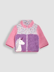JoJo Maman Bébé Lilac Purple Unicorn Appliqué Zip-Up Teddy Fleece - Image 2 of 4