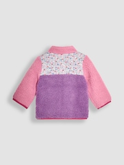 JoJo Maman Bébé Lilac Purple Unicorn Appliqué Zip-Up Teddy Fleece - Image 3 of 4