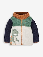 JoJo Maman Bébé Khaki Green TRex Zip-Up Teddy Fleece - Image 3 of 5