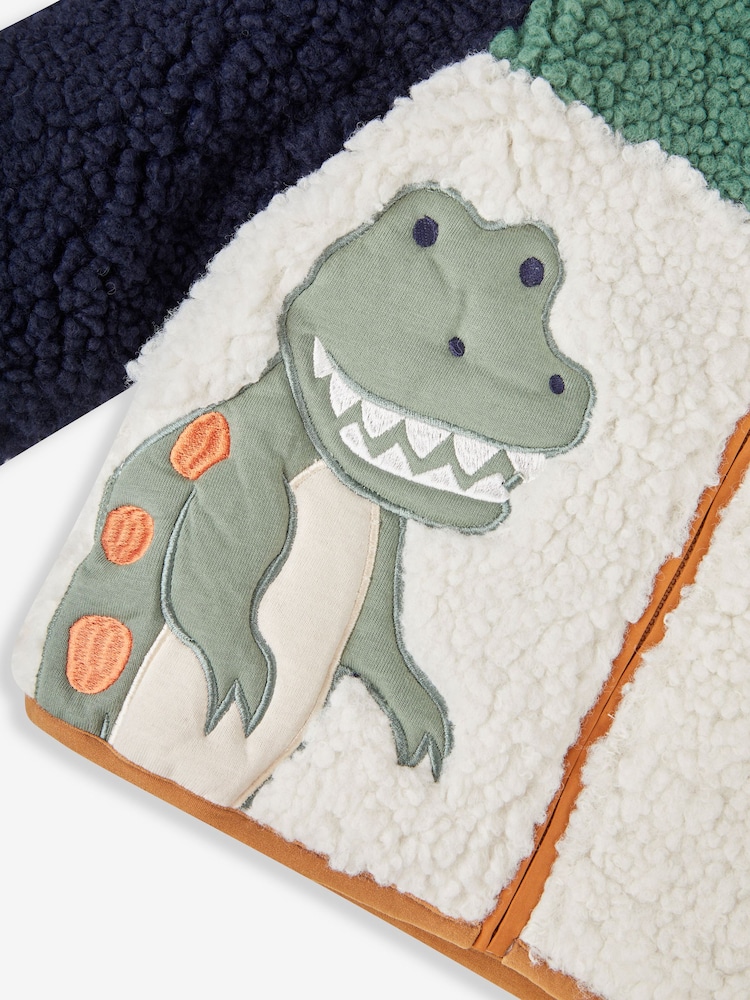 JoJo Maman Bébé Khaki Green TRex Zip-Up Teddy Fleece - Image 5 of 5