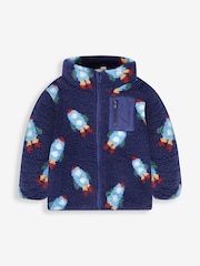 JoJo Maman Bébé Navy Blue Rocket Zip-Up Teddy Fleece - Image 1 of 3