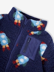 JoJo Maman Bébé Navy Blue Rocket Zip-Up Teddy Fleece - Image 2 of 3