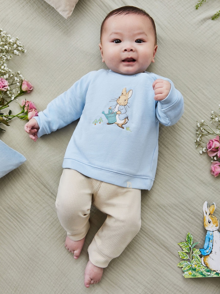 JoJo Maman Bébé Blue Peter Rabbit Appliqué Sweatshirt & Trousers Baby Set - Image 1 of 9
