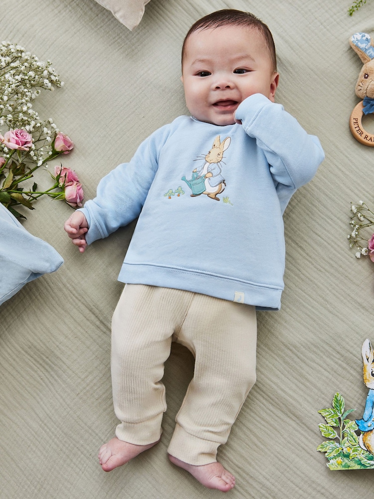 JoJo Maman Bébé Blue Peter Rabbit Appliqué Sweatshirt & Trousers Baby Set - Image 2 of 9