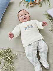 JoJo Maman Bébé Blue Peter Rabbit Appliqué Wrap Top & Cosy Trousers Baby Set - Image 1 of 8