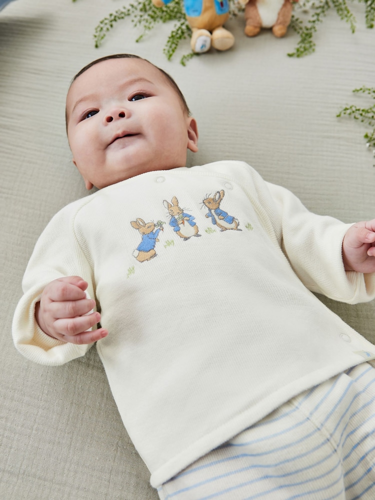 JoJo Maman Bébé Blue Peter Rabbit Appliqué Wrap Top & Cosy Trousers Baby Set - Image 2 of 8