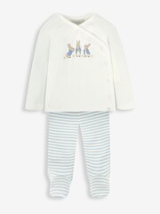 JoJo Maman Bébé Blue Peter Rabbit Appliqué Wrap Top & Cosy Trousers Baby Set - Image 3 of 8