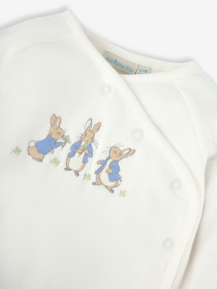 JoJo Maman Bébé Blue Peter Rabbit Appliqué Wrap Top & Cosy Trousers Baby Set - Image 8 of 8