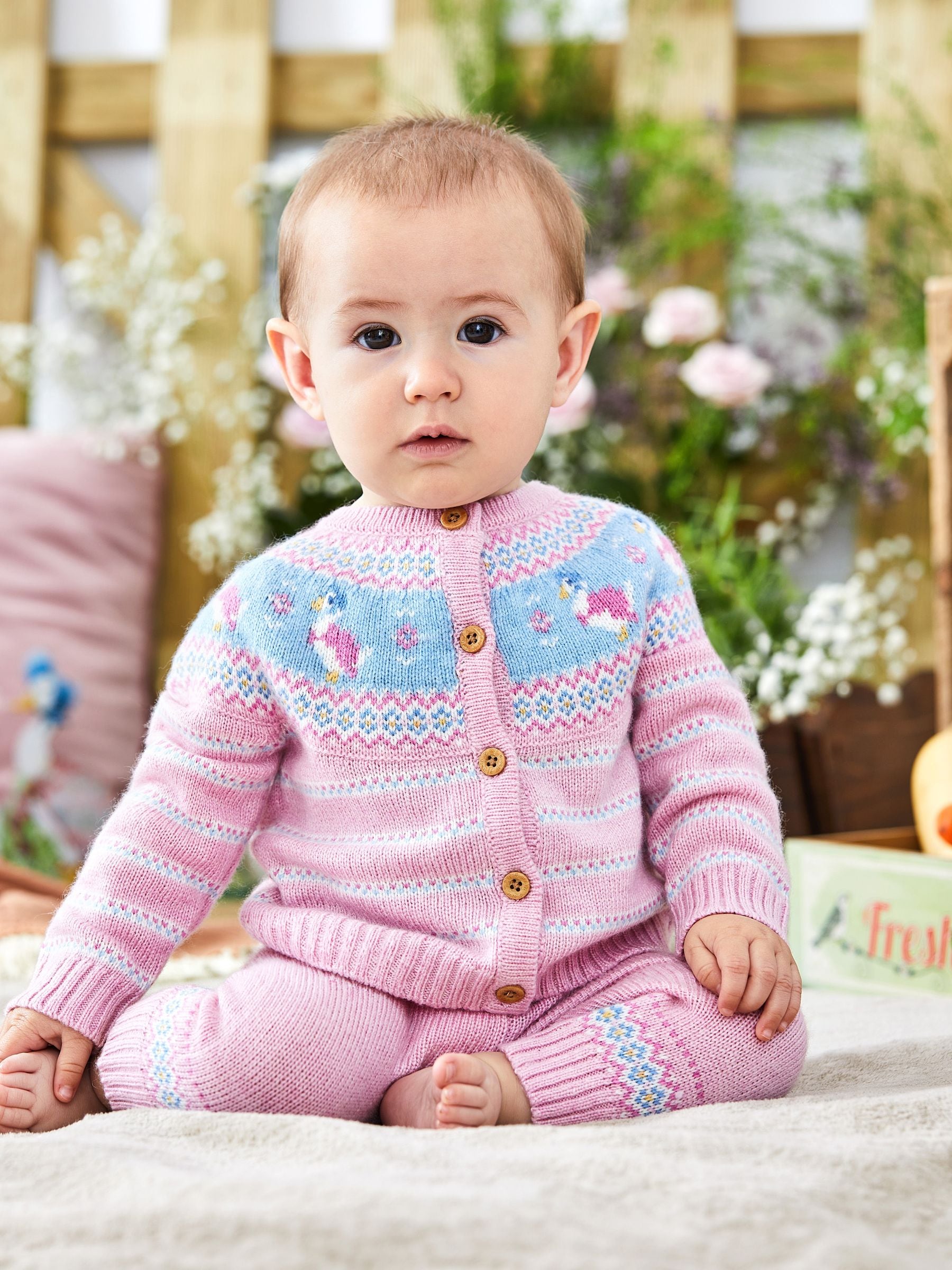 JoJo Maman Bébé Pink Baby Peter Rabbit Fair Isle Pattern Knit Set