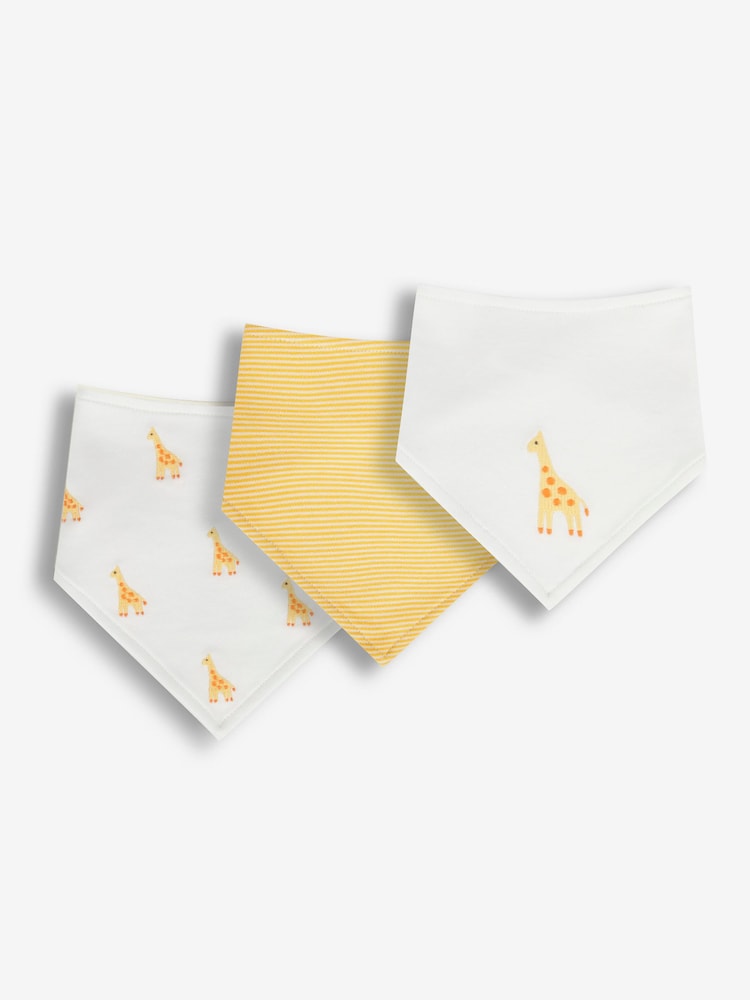 JoJo Maman Bébé Yellow Giraffe 3-Pack Cotton Baby Dribble Bibs - Image 1 of 4