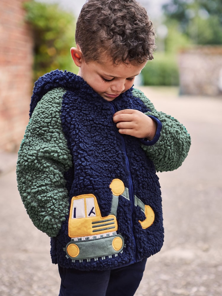 JoJo Maman Bébé Navy Blue Digger Lined Teddy Fleece - Image 1 of 5