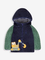 JoJo Maman Bébé Navy Blue Digger Lined Teddy Fleece - Image 2 of 5