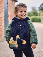 JoJo Maman Bébé Navy Blue Digger Lined Teddy Fleece - Image 3 of 5