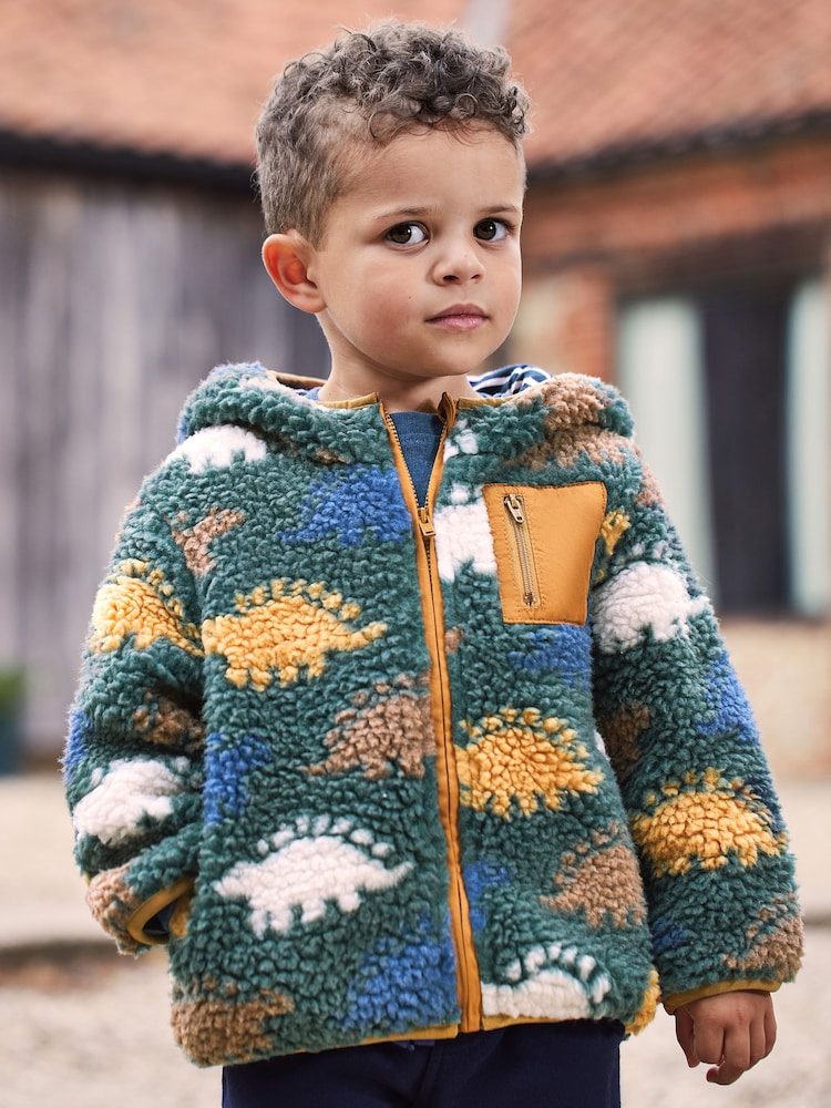 Khakigrün mit Stegosaurus - JoJo Maman Bébé Zip Up Lined Teddy Fleece - Bild 2 von 6 Khakigrün mit Stegosaurus - JoJo Maman Bébé Zip Up Lined Teddy Fleece - Bild 2 von 6