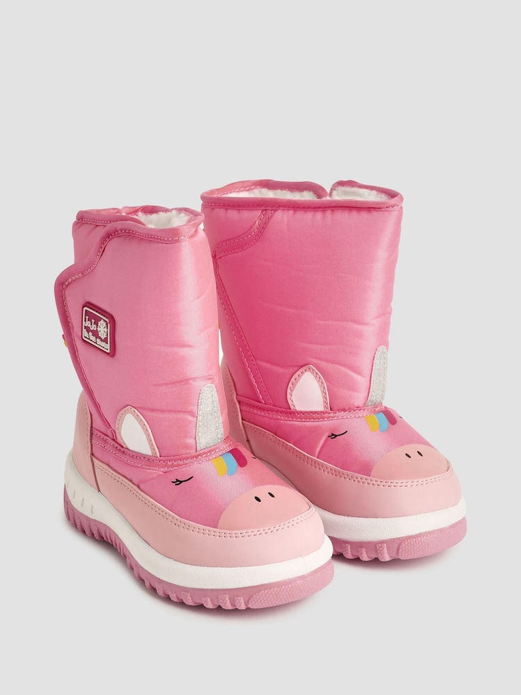 JoJo Maman Bébé Pink Girls' Unicorn Snow Boots - Image 1 of 6