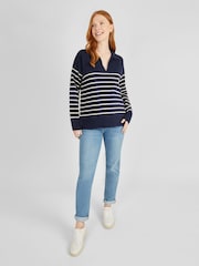 JoJo Maman Bébé Navy Stripe Collared Maternity & Nursing Jumper - Image 2 of 4