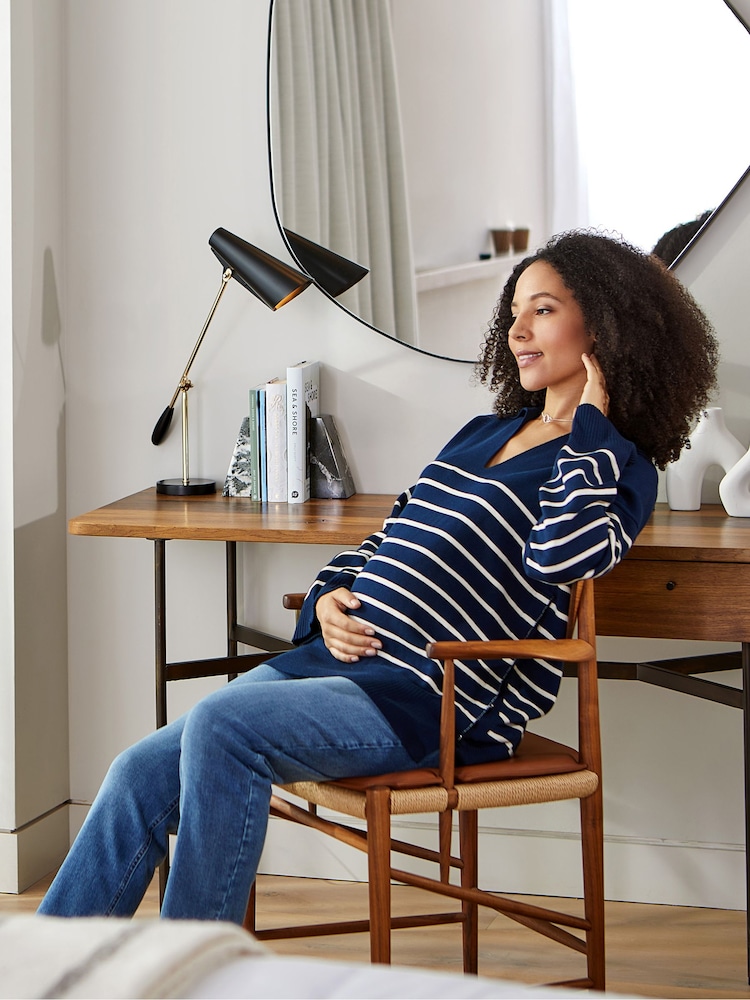 JoJo Maman Bébé Navy Stripe Collared Maternity & Nursing Jumper - Image 4 of 4