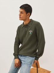 Lyle & Scott Green 1874 Vintage Cable Knitted Polo Jumper - Image 1 of 5