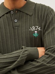 Lyle & Scott Green 1874 Vintage Cable Knitted Polo Jumper - Image 3 of 5